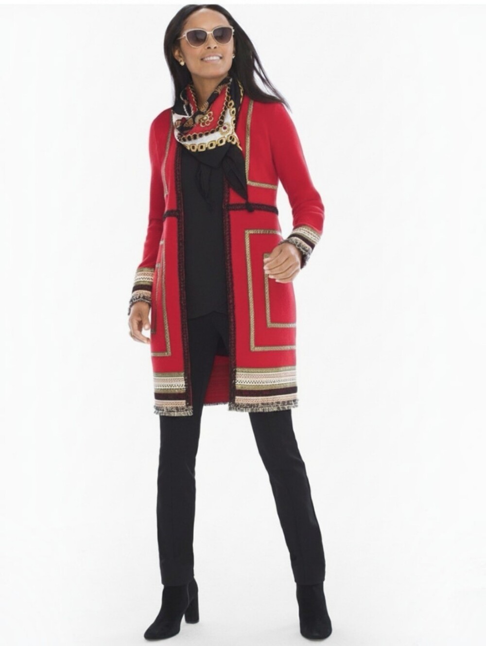 CHICO'S Drama Trim Reba Embellished Open Cardigan Sweater